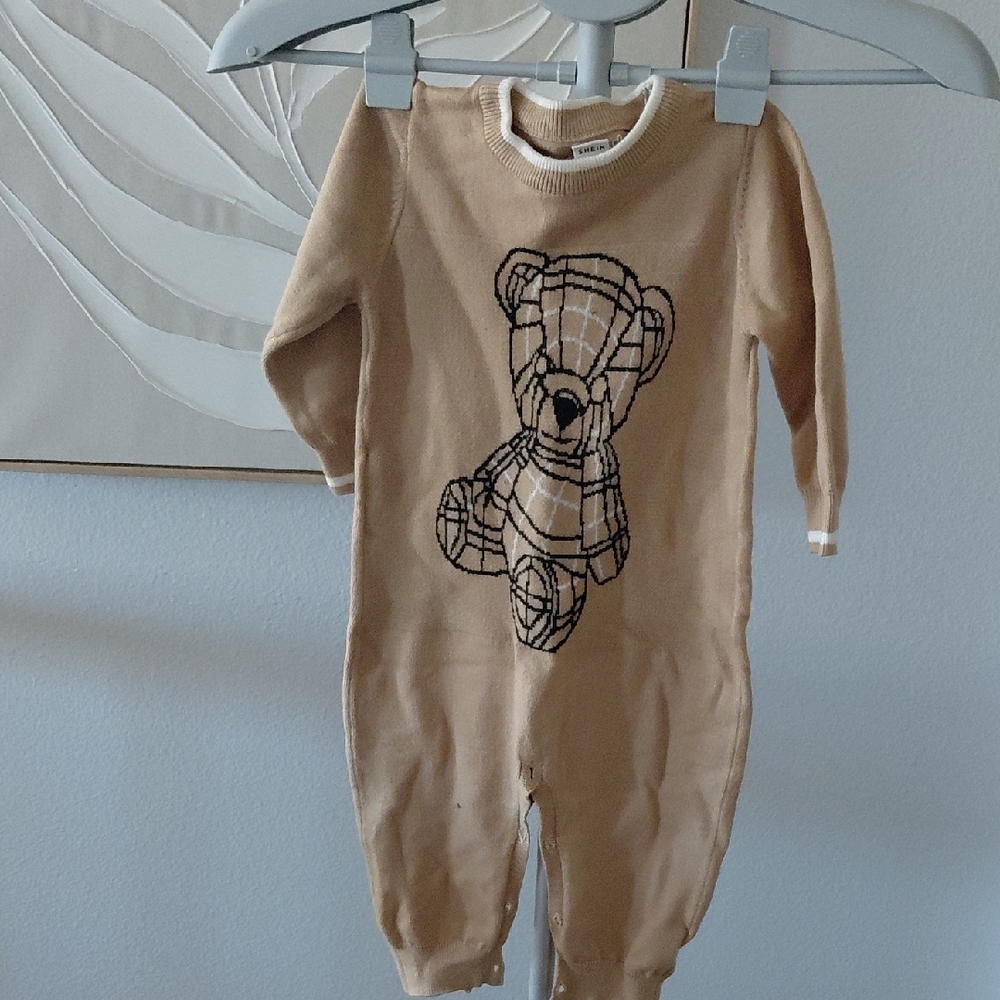 Tan Bear Print Kids One Piece